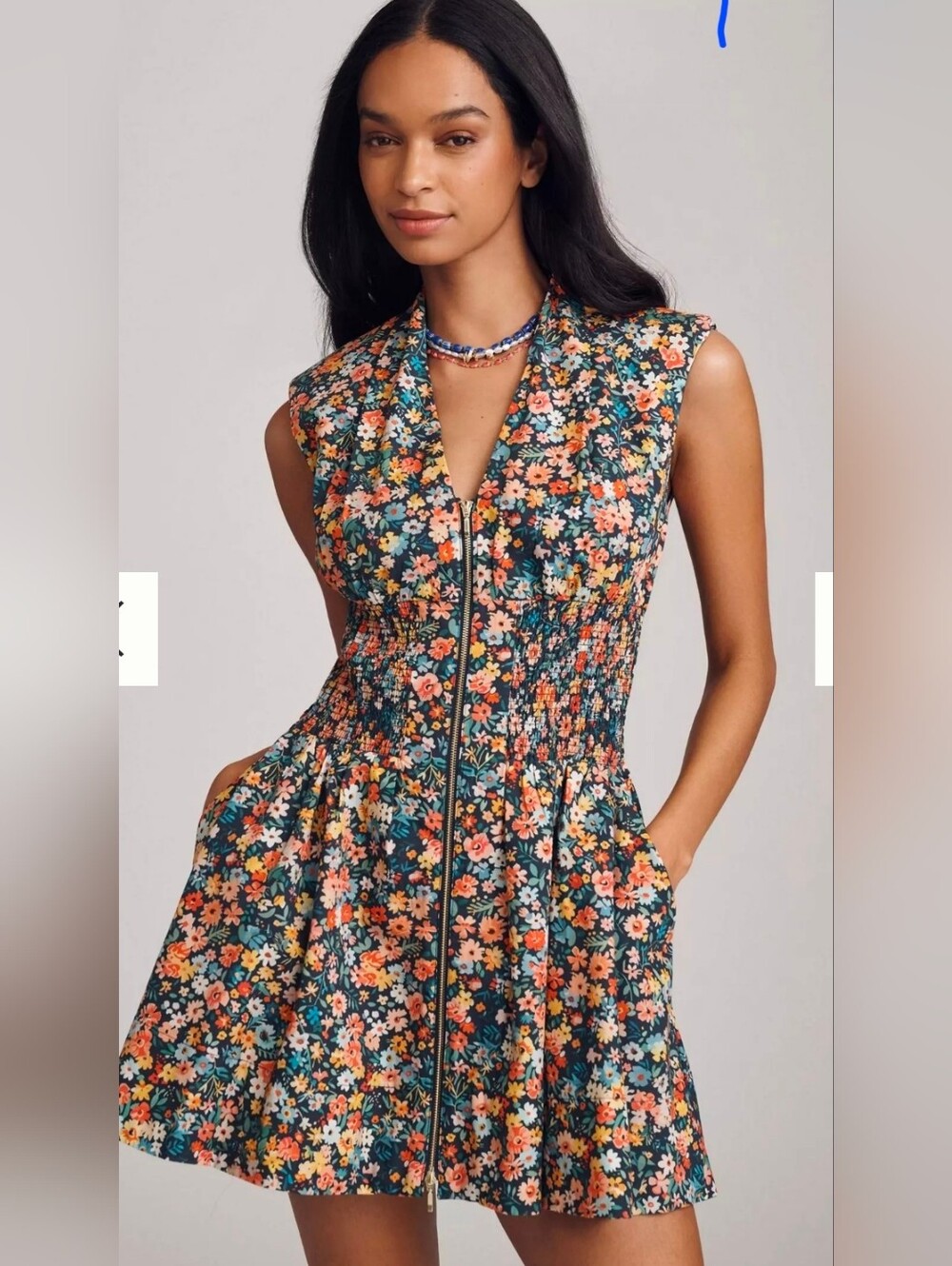 NEW Anthropologie Maeve Tommy Cap Sleeve Short Mini Dress Sz Medium Navy Floral